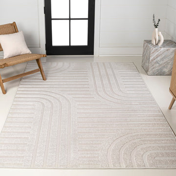 Anders High-Low MidCentury Modern Arch Stripe Two-Tone Indoor/Outdoor Area Rug